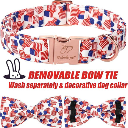 American Flag Dog Collar with Bow Tie - 4th of July US Flag Bowtie Collar Independence Day Safety Patriotic Dog Collars for Small Medium Large Dogs XL