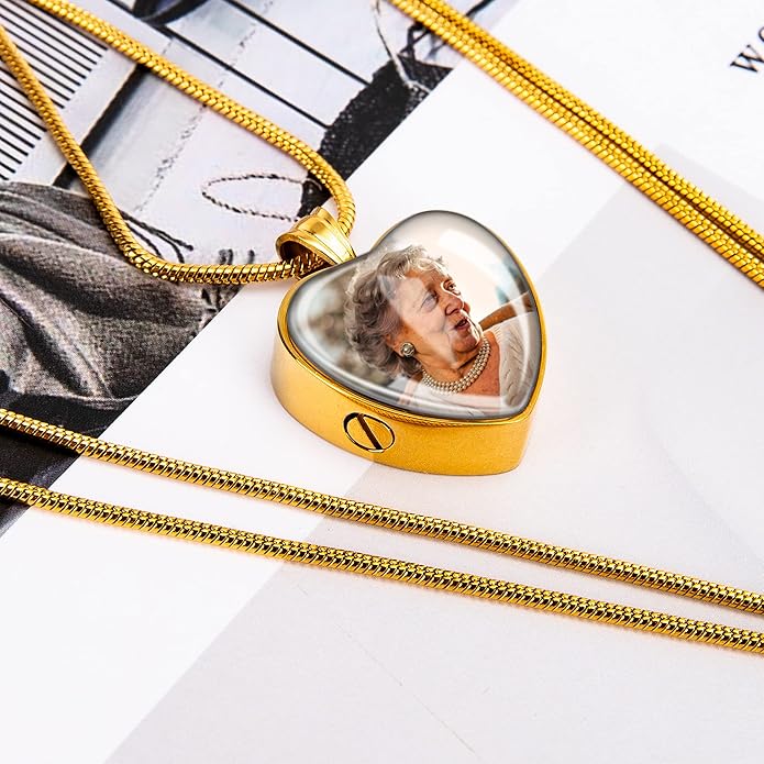 Farfume Personalized Pet Urn Necklace for Dog Cat Ashes Cremation Pet Memorial Customized Photo Text Engraving Pendant Keepsake Funeral Jewelry