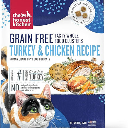 The Honest Kitchen Human Grade Whole Food Clusters Grain Free Turkey & Chicken Dry Cat Food, 1 lb Trial Pouch