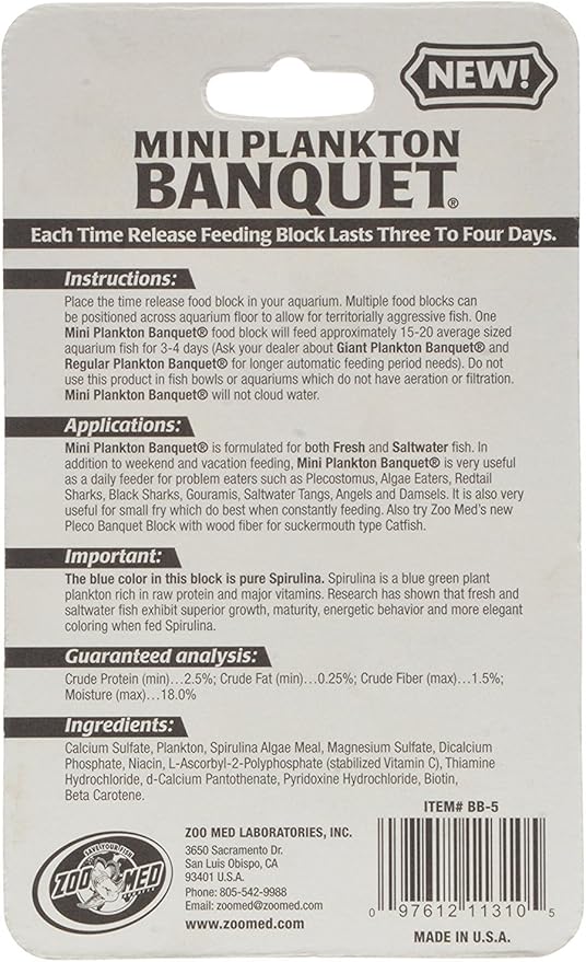 Zoo Med Laboratories AZMBB5 Plankton Banquet Block Feeder Mini, 12 Count