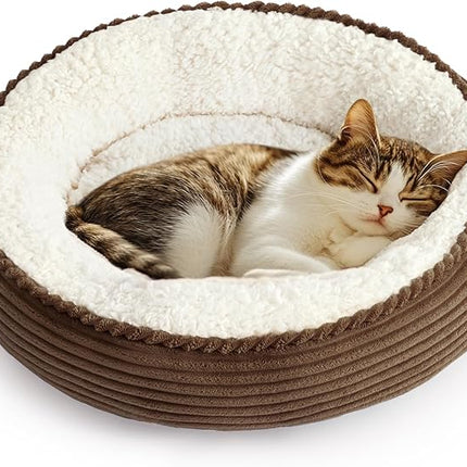 Love's cabin Round Donut Cat and Dog Cushion Bed, 20in Pet Bed for Cats or Small Dogs, Anti-Slip & Water-Resistant Bottom, Super Soft Durable Fabric Pet beds, Washable Luxury Cat Dog Bed Brown Stripe
