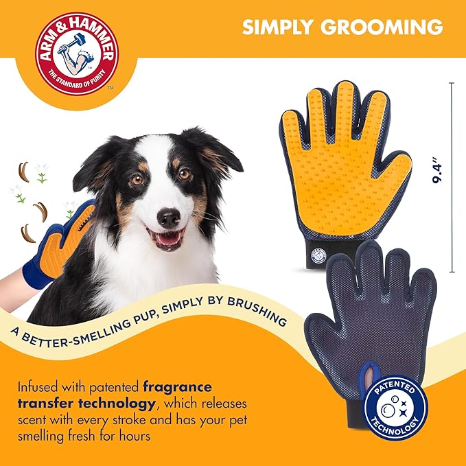 Arm & Hammer “Simply Calm” Dog Grooming Deodorizing Glove with Fragrance Transfer Technology –Scented Silicone Hand Brush for Bathing & Shedding, Sweet Lily & Vanilla Scent