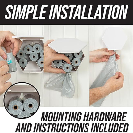 Leash Boss Dog Poop Bag Dispenser Wall Mount with Container for Extra Storage, Doggy Bag Holder for Pet Waste Stations, Includes 8 Rolls (120 Bags) of Unscented Pet Waste Bags