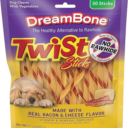 DreamBone Twist Sticks, Made With Real Bacon And Cheese Flavor, Rawhide-Free Chews For Dogs, 50 Count