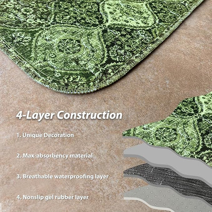 nunubaby Washable Pee Pads for Dogs, Stylish, Non-Slip and Leak-Proof Pee Pads. Reusable Potty Pads for Dogs for Crates and Floors.(Green/Multi, 24" x48")