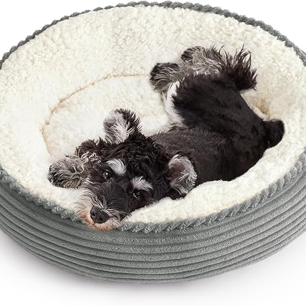 Love's cabin Round Donut Cat and Dog Cushion Bed, 25in Pet Bed for Small or Medium Dogs, Anti-Slip & Water-Resistant Bottom, Soft Durable Fabric Pet Beds, Washable Calming Cat Bed Grey Stripe