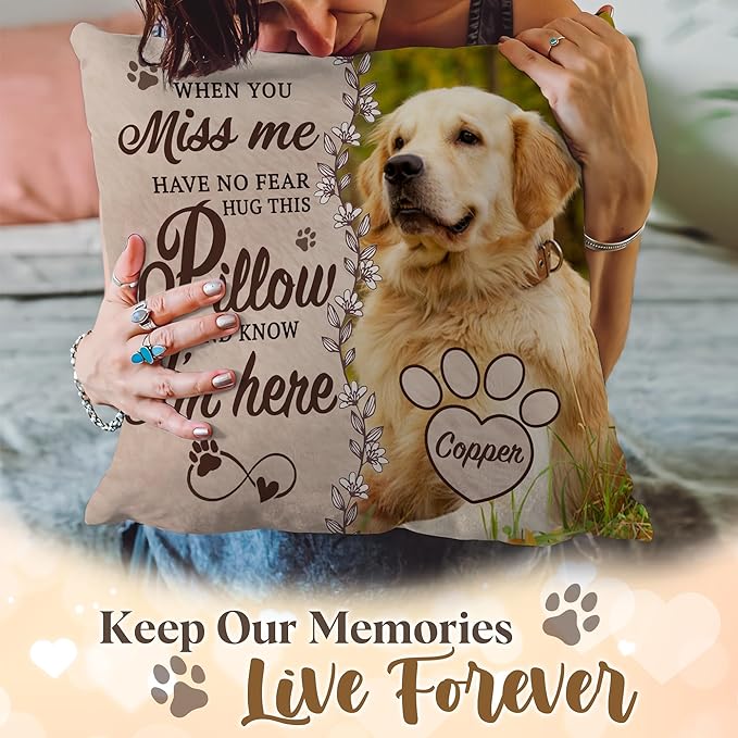 Personalized Pet Memorial Pillow with Photo, Dog Memorial Gifts for Loss of Dogs Cats, Pet Photo Gifts for Dog Lovers, in Memory of Pet, Loss of Dog Sympathy Gift, Dog Bereavement Gift