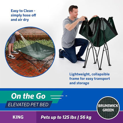Coolaroo On-The-Go Elevated Dog Bed - Foldable Pop-Up Travel Dog Bed with Breathable, Moisture-Resistant Fabric, Carry Bag Included, Lightweight & Portable, Brunswick Green, Extra Large