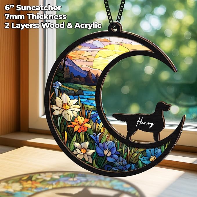 6'' English Setter Memorial Suncatcher, Personalized Name, Pet Ornament Window Car Hanging, Sympathy Gift for Loss of Pet, Passed Away Remembrance Gift for Dog Lovers SCD-B11-6-19