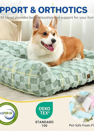 Cat Bed Cats Couch for Puppy and Kitten, Fluffy Pet Couch Small Dog Sofa Bed, Supportive Cat Sofa for Indoor Cats, Washable Cover & Non-Slip, 26 inch, Green