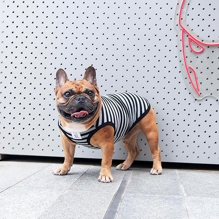iChoue English Bulldog 100% Breathable Cotton Striped T Shirts Halloween Vest Clothes for Medium Dogs Tank Tops French Frenchie Pug Boston Terrier Pitbull Grey Black Stripes - XLarge