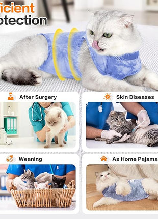Cat Recovery Suit - Abdominal Wounds Cat Onesie, Cone E-Collar Alternative, Blue S