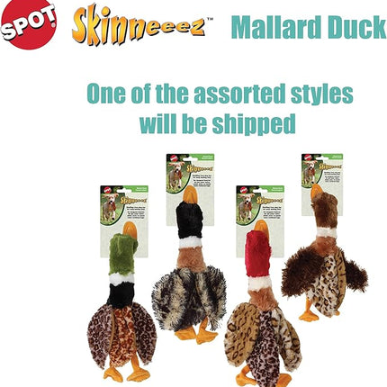 SPOT Skinneeez Mini Mallard Duck 13 Inch Stuffing-Free Plush Squeaky Dog Toy – Soft Interactive Toy for Small and Medium Dogs – Mess-Free Play for Light & Moderate Chewers – Assorted Styles