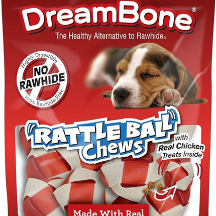 DreamBone RattleBall Small Chews 14 Count, Rawhide-Free Chews For Dogs, With Real Chicken Treats Inside
