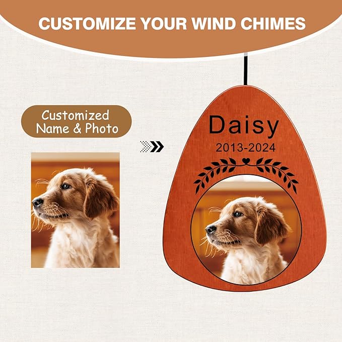 Funnylife Personalized Pet Memorial Wind Chime with Photo, Dog Memorial Gifts Pet Loss Sympathy Gifts Thoughtful Dogs and Cats Bereavement Remembrance Picture Memory Wind Chime 26"