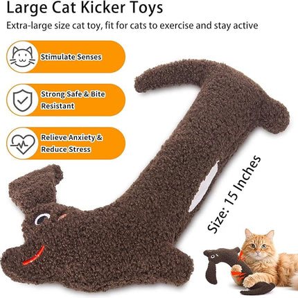 Refillable Catnip Toy for Indoor Cats Kitten, Natural Catnip & Silvervine Safe Teeth Cleaning Kitty Kicker Toy 15In, Crinkle Sound Interactive Cat Nip Chew Toys, Brown
