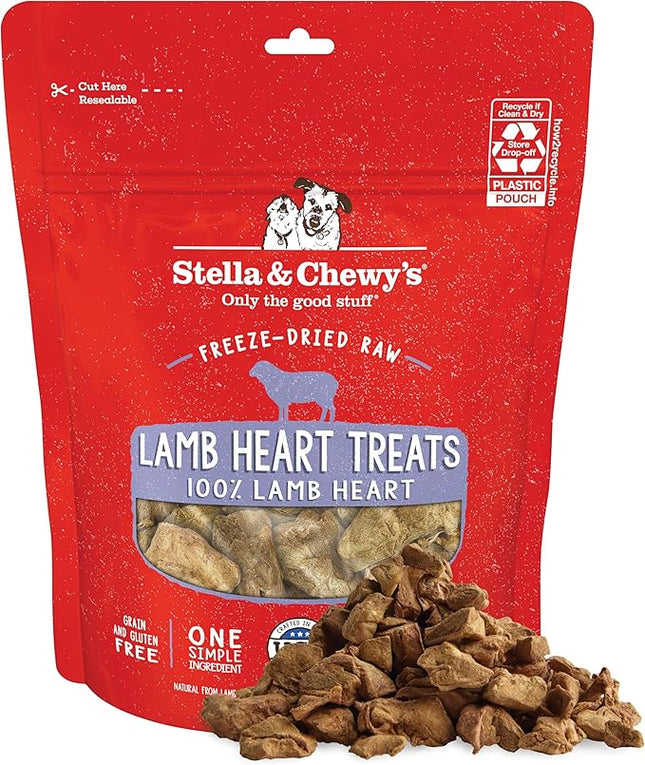 Stella & Chewy's Freeze-Dried Raw Lamb Heart Dog Treats - Single Ingredient, No Additives - Premium Training Treats - Perfect For Picky Eaters - 3oz Bag