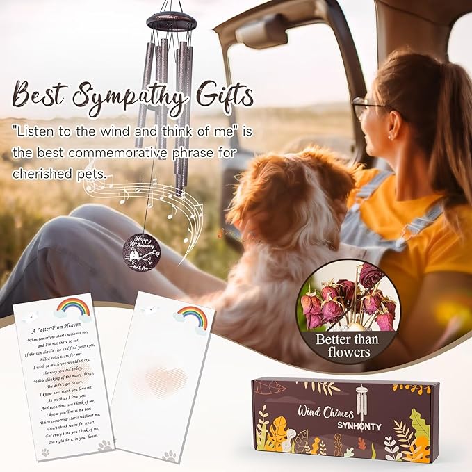 Memorial Gifts for Loss of Dog, 25 inch Pet Memorial Wind Chimes, Loss of Dog Sympathy Gift, Pets Remembrance Gift, Bereavement Gifts Dogs, in Memory of Dogs Wind Chimes for Outside Garden