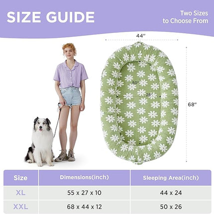 LE SURE Human Dog Bed for Adult - Calming Human Size Dog Bed with Egg Foam Supportive Mat and Storage Pocket, Cute Modern Pet Beds with Jacquard Shaggy Plush & Anti Slip Bottom 55x37x10, Green