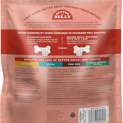 Better Belly Proteins With Real Lamb Twists, Digestible Rawhide For Dogs, 25 Count