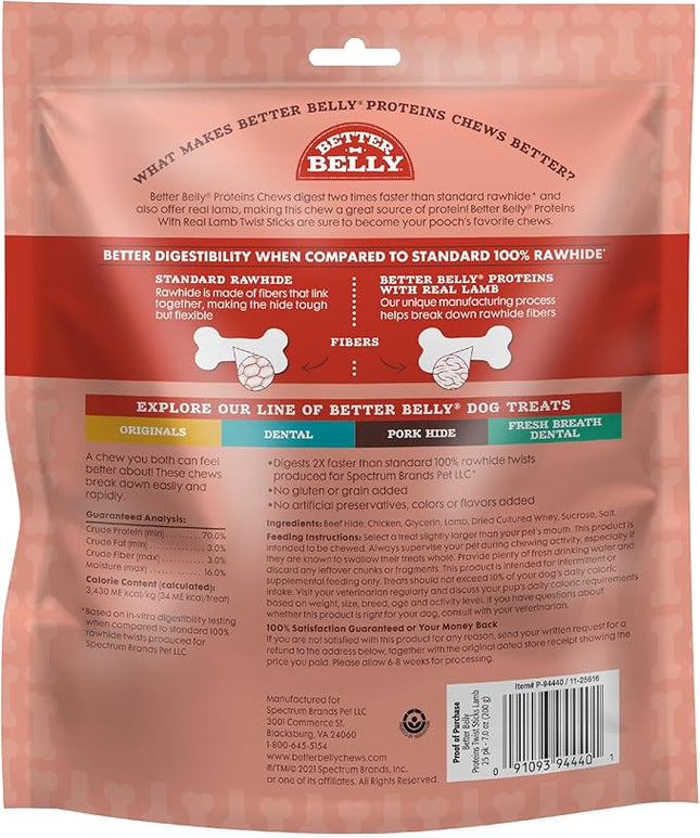 Better Belly Proteins With Real Lamb Twists, Digestible Rawhide For Dogs, 25 Count