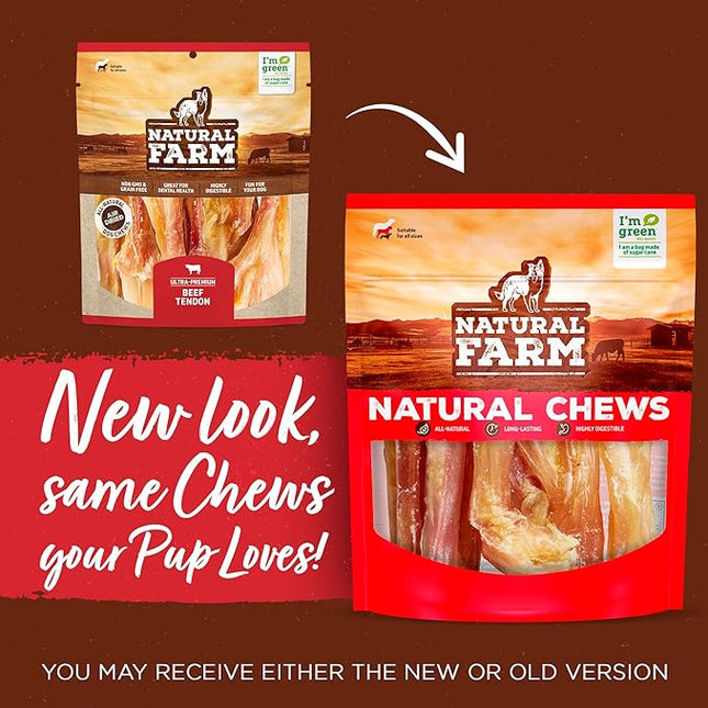 Natural Farm Extra-Thick Beef Tendons (4-6 Inch, 6 Pack), Natural Chondroitin and Collagen: Supports Healthy Joints, Great for Dental Health – Made & Packaged, All Dog Sizes