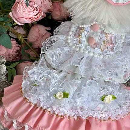 Fashion Sweet Puppy Dog Lace Princess Tailored Dress for Mini and Petite Dog A-Pink Small