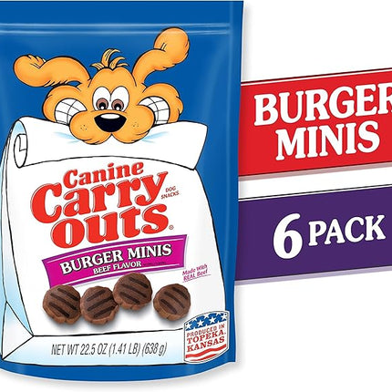 Canine Carry Outs Dog Treats, Burger Minis Beef Flavor, 22.5 Ounce (Pack of 6), Made with Real Beef