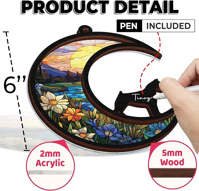 6'' Boxer Cropped Ears Memorial Suncatcher, Custom Name Dog Breed, Pet Ornament Window Car Hanging, Sympathy Gift for Loss of Pet Passed Away Remembrance Gift for Dog Lovers 65-SS1