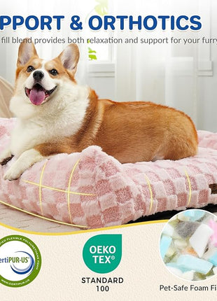 Cat Bed Cats Couch for Puppy and Kitten, Fluffy Pet Couch Small Dog Sofa Bed, Supportive Cat Sofa for Indoor Cats, Washable Cover & Non-Slip, 26 inch, Pink