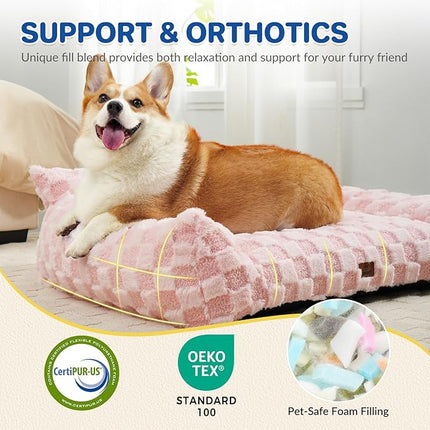 Large Dog Bed Sofa, Fluffy Pet Bed for Medium and Large Dogs, Supportive Dog Couch Sofa for Dogs, Pet Sofas with Washable Cover & Non-Slip, 38 inch, Pink