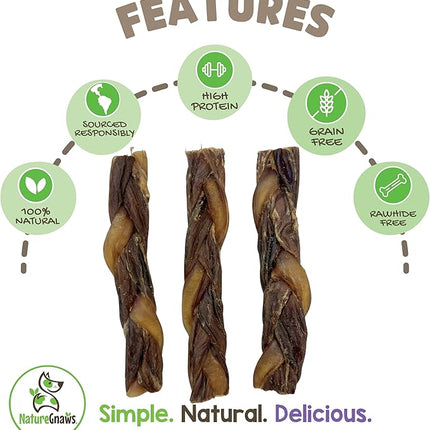 Nature Gnaws Braided Bully Twists for Dogs 5-6" (10 Count) - Long Lasting for Small and Medium Dogs - Natural Beef Dog Chew Bones