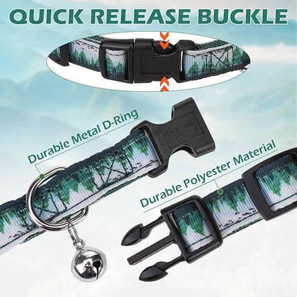 EXPAWLORER Small Dog Collar and Leash Set - Adjustable Dog Bandana Collar with Bell, Cute Dog Collar with Bow, Green Trees Pattern Pet Collar for Small Dogs Cats for Walking Training