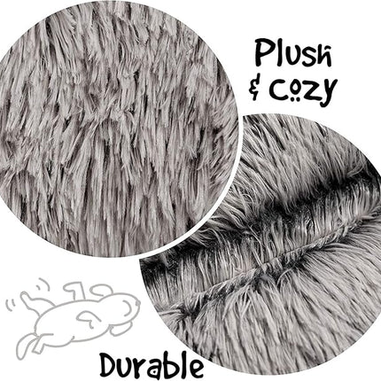 Friends Forever Donut Dog Bed Faux Fur Fluffy Calming Sofa For Small Dogs, Soft & Plush Anti Anxiety Pet Couch For Dogs, Machine Washable Coco Pet Bed with Non-Slip Bottom, 23"x23"x6" Grey