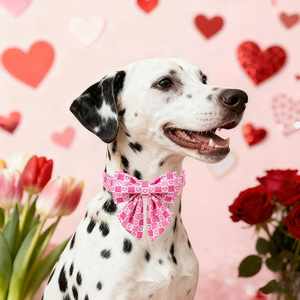 Maca Bates Valentine's Day Dog Collar with Sailor Bow for Extra Large Girl Boy Dogs,Checkered Pink Love Hearts Pattern,Adjustable Durable Soft Plaid Valentine Gift for Female Male Puppy