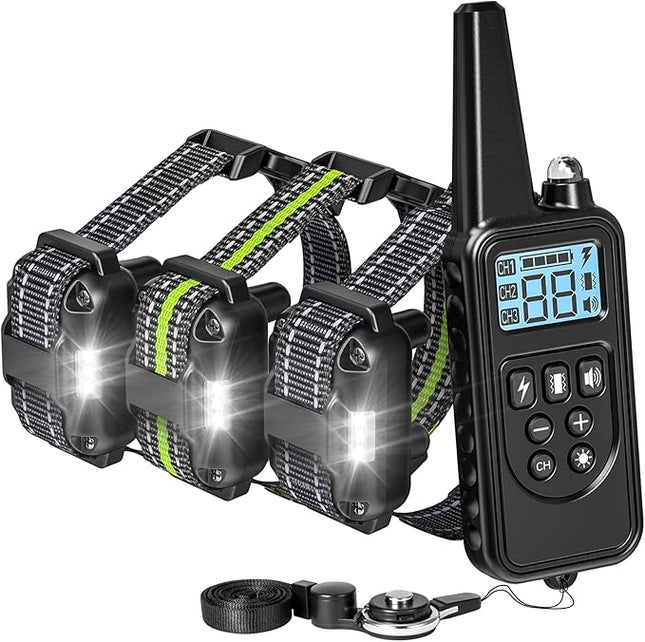 F-color Dog Shock Collar with Remote Control - 2600FT Dog Training Collar 3 Pack with Beep Vibration Shock and Light, Waterproof E Collar for Dogs Training for Large Medium Breeds