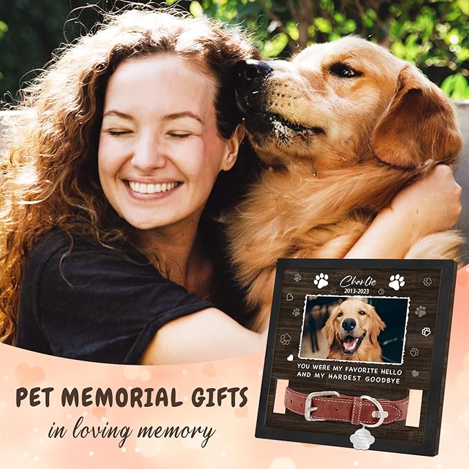Personalized Pet Memorial Gifts Picture Frame, in Memory of Dog Passing Away Sympathy Gifts for Loss of Dog, Cat Memorial- Fits 3 Collar Lengths