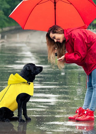 BiPawTi Dog Rain Jackets for Large Dogs, Waterproof Raincoat for Dog, Lightweight Reflective Safety Pet Rain Coats with Hood/Leash Hole/Reflective Strip - Yellow, L