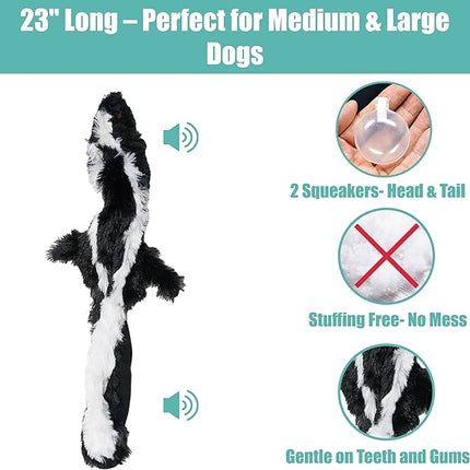 SPOT Skinneeez Skunk 23-Inch Stuffing-Free Plush Dog Toy – Realistic Design with 2 Squeakers – Durable, Soft Polyester for Medium & Large Dogs – Tug, Fetch & Shake Play – for Moderate Chewers