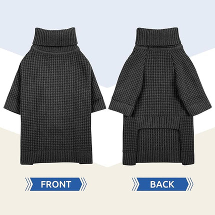 Queenmore Turtleneck Long Sleeve Knitted Sweater with Check Pattern, Fall Winter Warm Sweaters for Small Medium Large Dogs and Cats, Solid Pull-on Pet Sweater, Charcoal Gray M