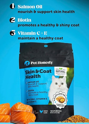 Cat Skin & Coat Health Crunchy & Creamy Chews - Omegas, Vitamin C + E, Biotin Supplement, Soothes Skin and Promotes Shiny Coat, Cat Supplements & Vitamins - Chicken (30-Day Supply)