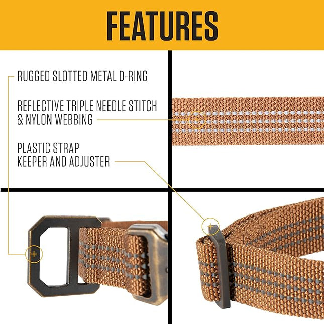 Carhartt Fully Adjustable Nylon Webbing Collars for Dogs, Reflective Stitching for Visibility, Carhartt Brown (Nylon Webbing), Large