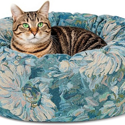 Dog Calming Beds for Small Medium Large Dogs - Round Donut Washable Puppy Dog Bed, Anti-Slip Faux Fur Fluffy Donut Cuddle Anxiety Cat Pet Bed (20" Flower)