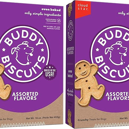 Buddy Biscuits 16 oz. Box of Crunchy Dog Treats Made with Assorted Flavors of Roasted Chicken, Grilled Beef, and Sharp Cheddar (Pack of 2)