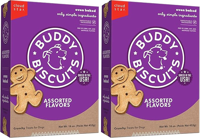 Buddy Biscuits 16 oz. Box of Crunchy Dog Treats Made with Assorted Flavors of Roasted Chicken, Grilled Beef, and Sharp Cheddar (Pack of 2)