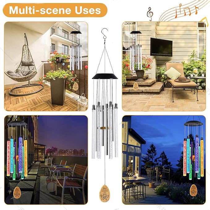Solar Pet Memorial Wind Chime, Dog Memorial Gifts for Loss of Dog, Rainbow Bridge Pet Memorial Gifts, Loss of Dog Sympathy Gift, in Memory of Dog, 6 LED Tubes Color Changing Rainbow, 33"