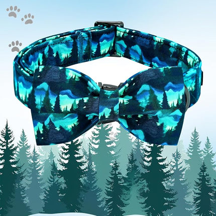 Lionheart glory Dog Bow Collar Green Spring Summer Cute Collars for Small Dogs, Soft Duty Adjustable Dog Collar with Bowtie Pet Collars Bows Pet Gift