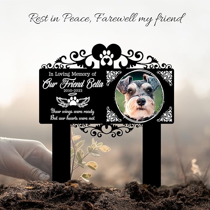 Custom Pet Grave Markers Dog | Custom Pet Headstones for Dogs | Best Memorial Gifts to Tribute Your 4-Legged Companions | Personalized Grave Marker for Furry Friends with Round Photo Frame