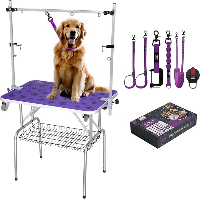 37" Dog Grooming Table with Set of 6 Grooming Loops for Dog Groomers Bundle - Adjustable Height Grooming Table 300lb, Dog Grooming Table Arm with Adjustable Dog Grooming Loops - Dog Grooming Supplies