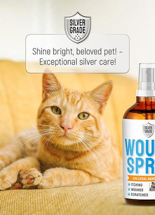 Cat Wound Care Spray with Silver – Wounds, Rashes, Hot Spots, Itch, Scratching, Irritation, Bites & Burns – Use a Cat Cone to Prevent Licking – Safe Formula – 4 Oz